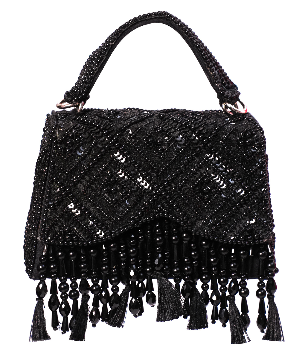 Elara Black Suede Embellished Box Bag