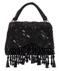Elara Black Suede Embellished Box Bag