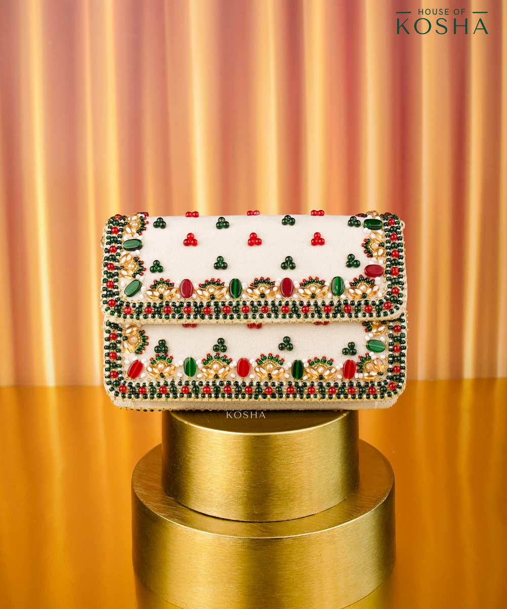 Noori Multicolor Suede Embellished Clutch