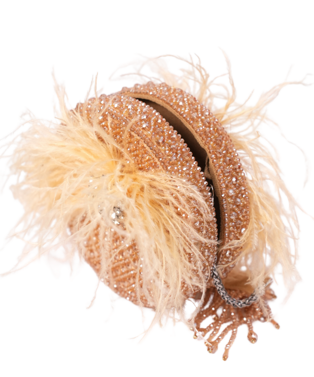 Kiraz Golden Suede Embellished Clutch