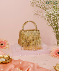 Bushra Gold Suede Handcrafted Box Bag