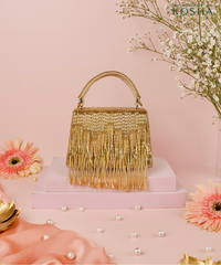 Bushra Gold Suede Handcrafted Box Bag