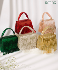 Bushra Gold Suede Handcrafted Box Bag