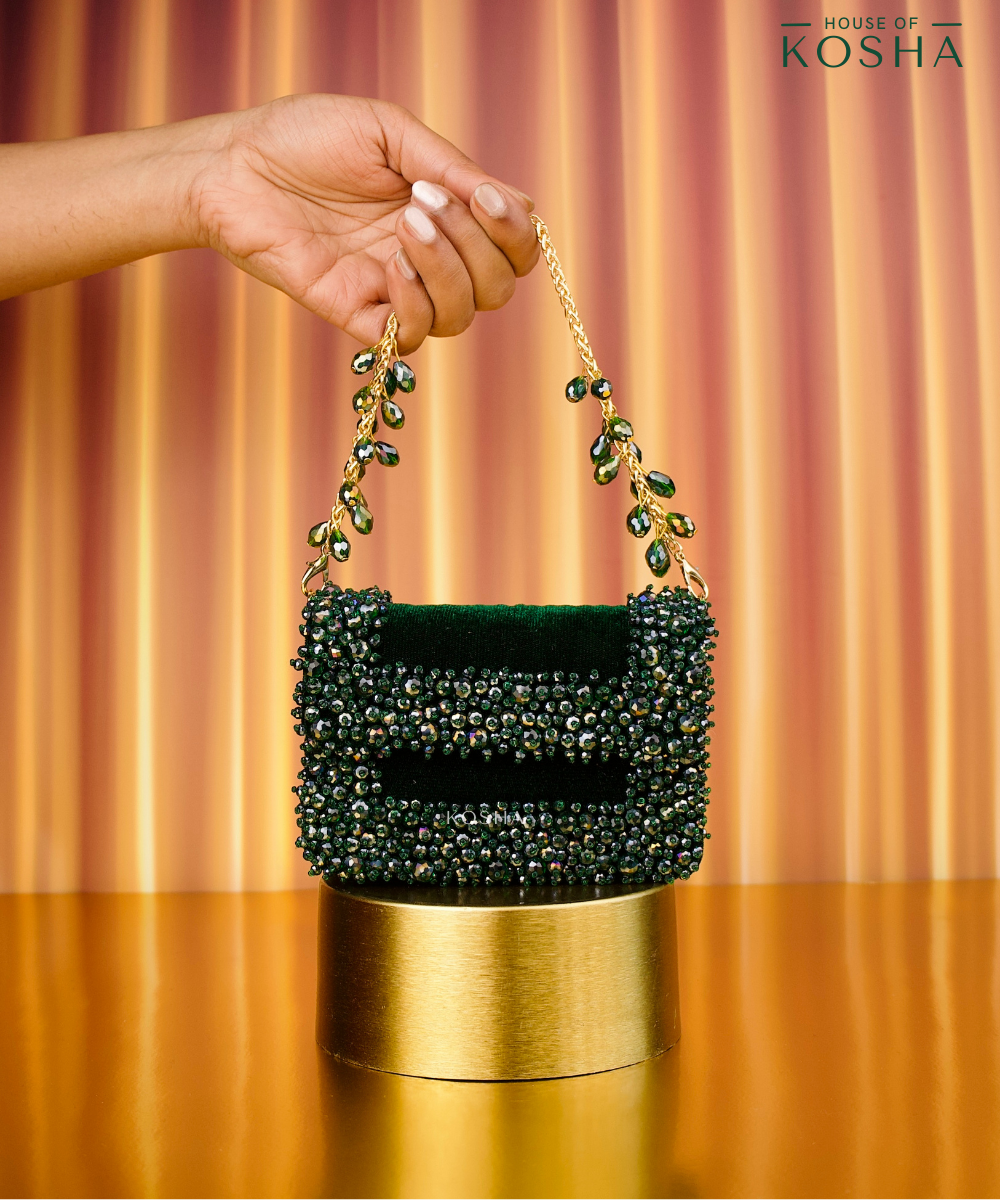 Elana Green Crystal Embellished Mini Bag