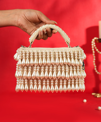 Zarah Ivory Pearl Embellished Vanity Bag