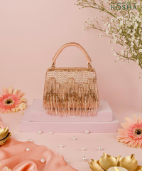 Bushra Rose Gold Suede Handcrafted Box Bag