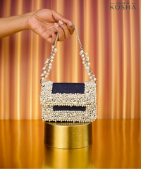 Elana Denim Pearl Embellished Mini Bag