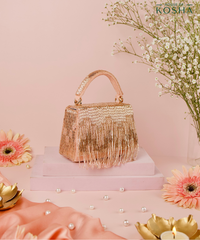 Bushra Rose Gold Suede Handcrafted Box Bag