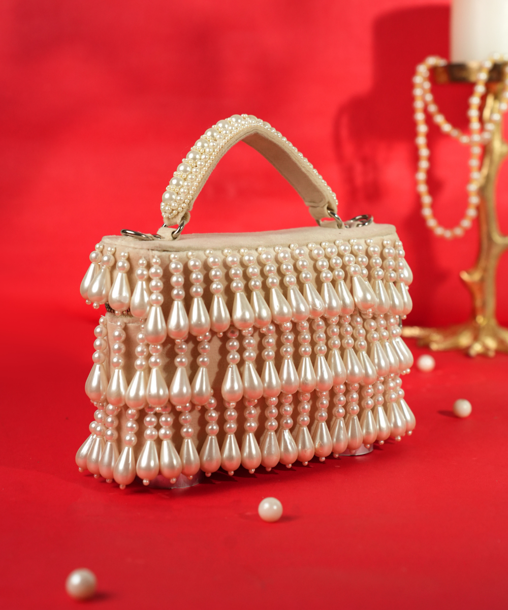 Zarah Ivory Pearl Embellished Vanity Bag