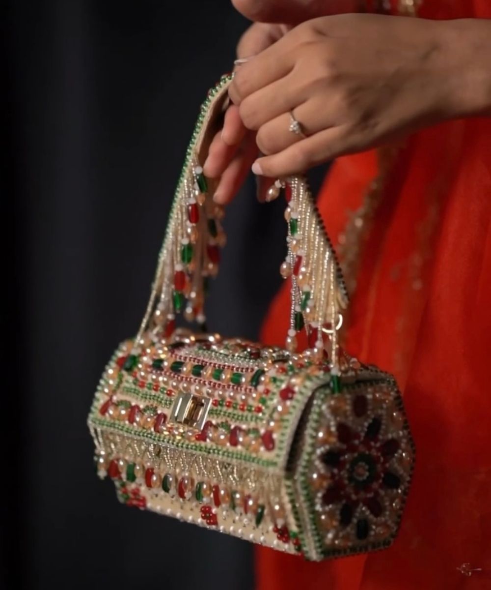 Noor Multi-Colour Suede Embellished Hand Bag