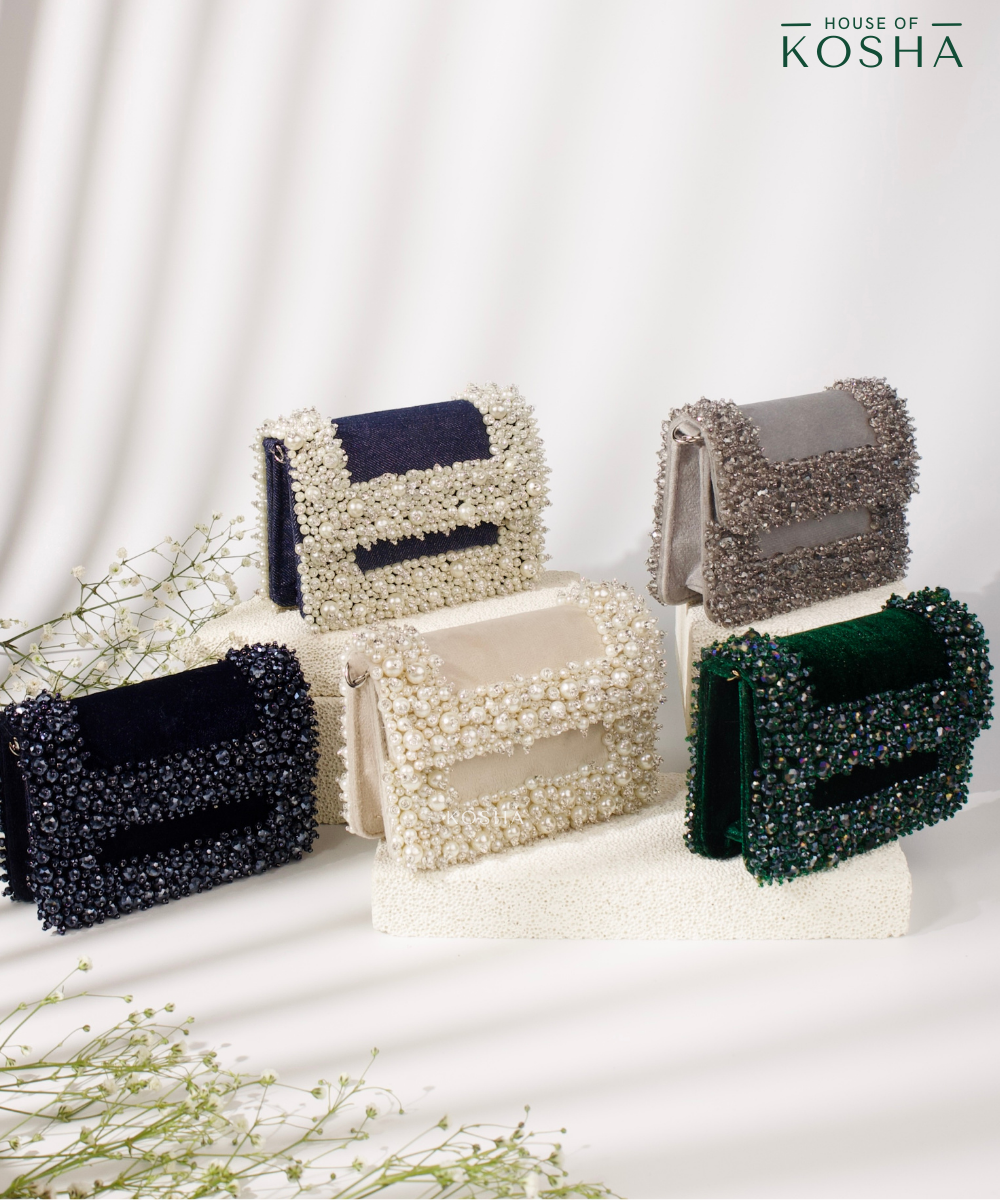 Elana Denim Pearl Embellished Mini Bag