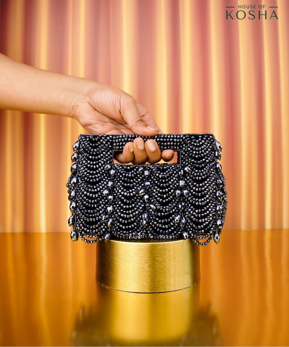 Amyra Navy Blue Suede Handcrafted Clutch