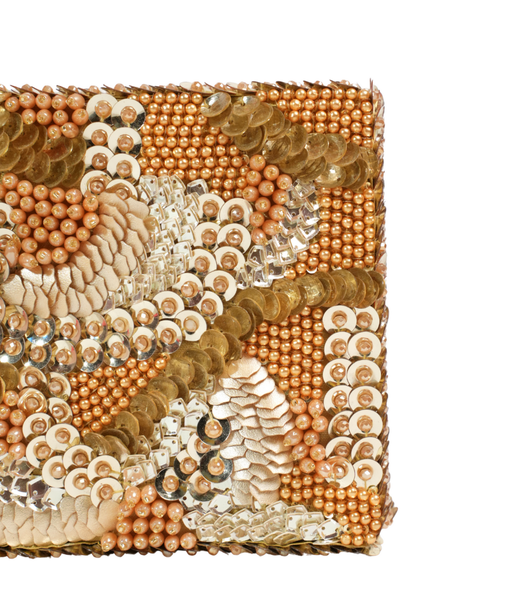 Amna Gold Suede Embellished Clutch