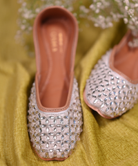Crystal Cascade Hand-Embroidered Leather Jutti