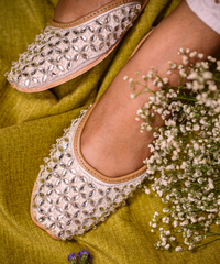 Crystal Cascade Hand-Embroidered Leather Jutti