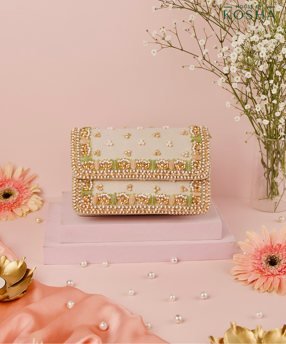 Noori Pastel Suede Embellished Clutch