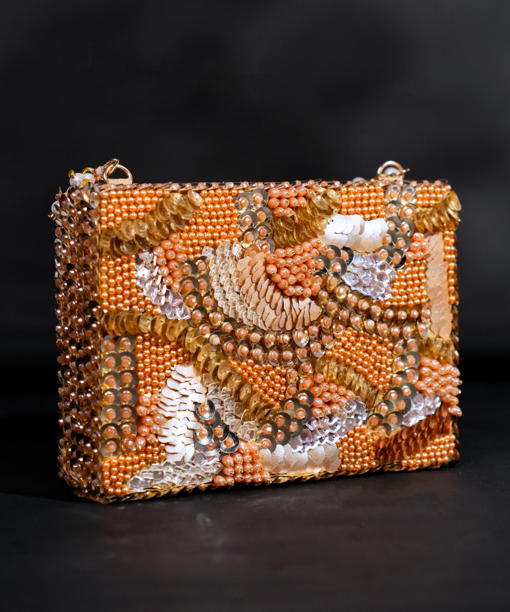 Amna Gold Suede Embellished Clutch