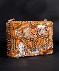Amna Gold Suede Embellished Clutch