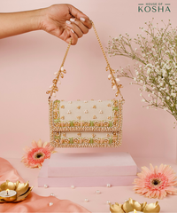 Noori Pastel Suede Embellished Clutch