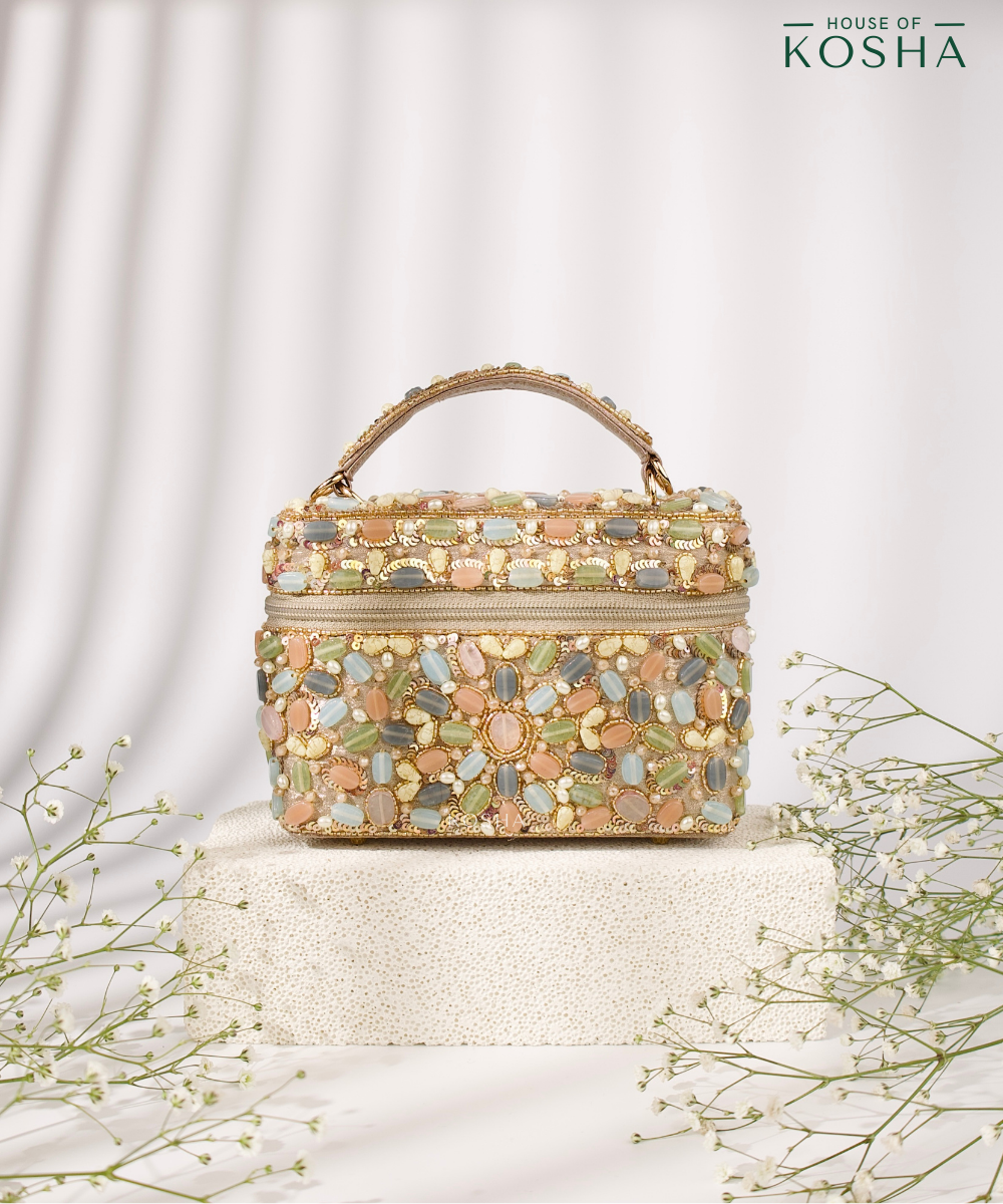 Abia Pastel Georgette Embellished Vanity Bag
