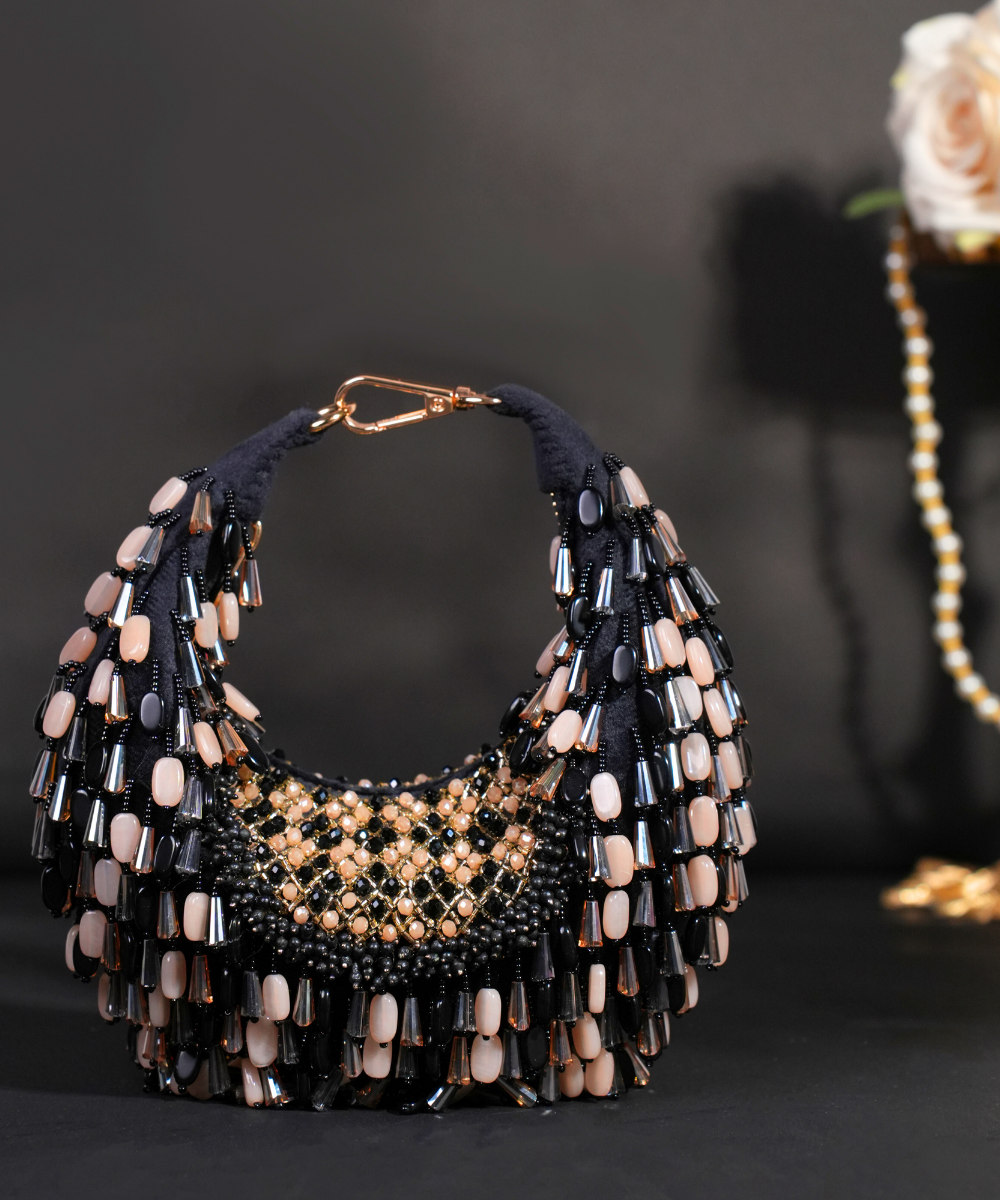 Alara Black Pastel Suede Embellished Hobo Bag
