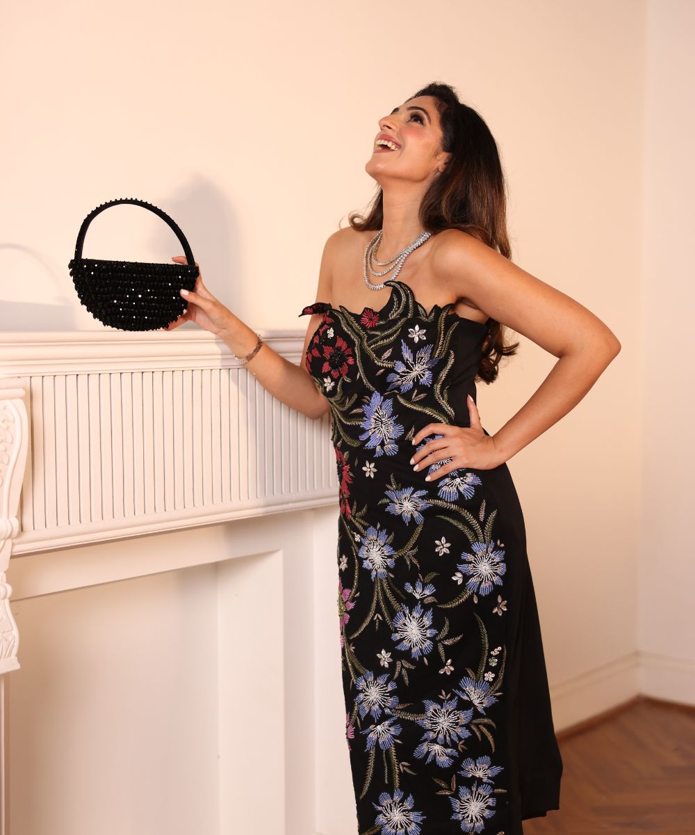 Clara Black Suede Embellished Hand Bag