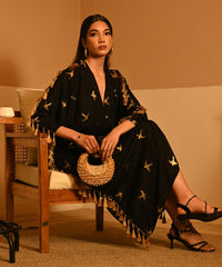 Alara Gold Suede Embellished Hobo Bag- House of Kosha -3