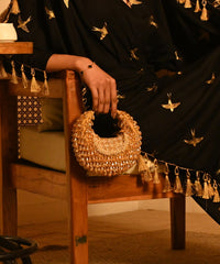 Alara Gold Suede Embellished Hobo Bag- House of Kosha -2