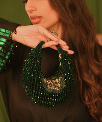 Alara Green Suede Embellished Hobo Bag- House of Kosha -3