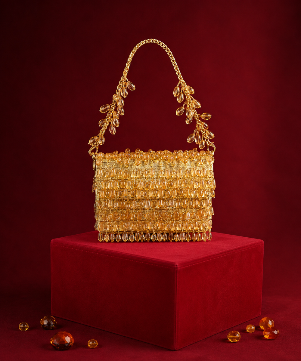 Myra Gold Georgette Crystal Embellished Mini Bag