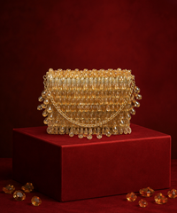 Myra Gold Georgette Crystal Embellished Mini Bag