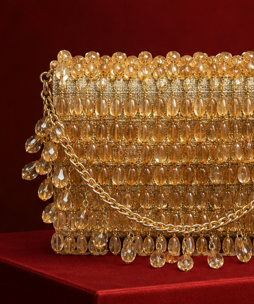 Myra Gold Georgette Crystal Embellished Mini Bag