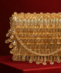 Myra Gold Georgette Crystal Embellished Mini Bag