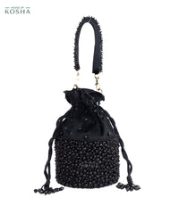 Zaria Black Suede Crystal Embellished Bucket Bag