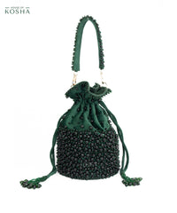 Zaria Green Suede Crystal Embellished Bucket Bag