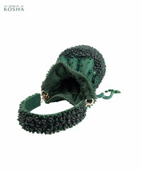 Zaria Green Suede Crystal Embellished Bucket Bag