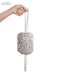 Mia Silver Georgette Embellished Mini Cylinder Bag