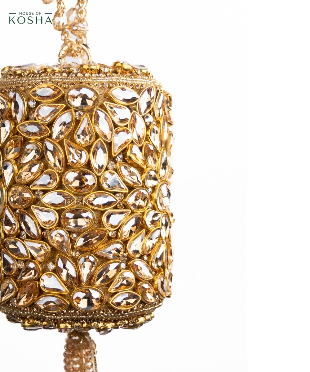 Mia Gold Georgette Embellished Mini Cylinder Bag