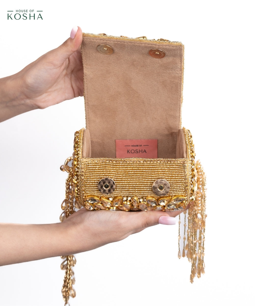 Mia Gold Georgette Embellished Mini Cylinder Bag