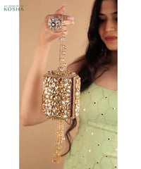 Mia Gold Georgette Embellished Mini Cylinder Bag