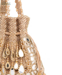 Tarah Gold Suede Mirror Embellished Potli