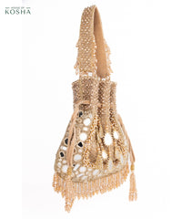 Tarah Gold Suede Mirror Embellished Potli