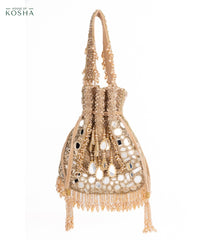 Tarah Gold Suede Mirror Embellished Potli