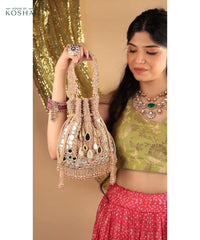 Tarah Gold Suede Mirror Embellished Potli