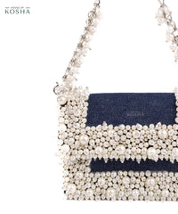Elana Denim Pearl Embellished Mini Bag