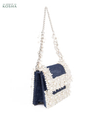 Elana Denim Pearl Embellished Mini Bag