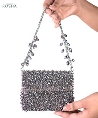Kiyara Grey Suede Crystal Embellished Mini Bag