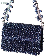 Kiyara Navy Blue Suede Crystal Embellished Mini Bag