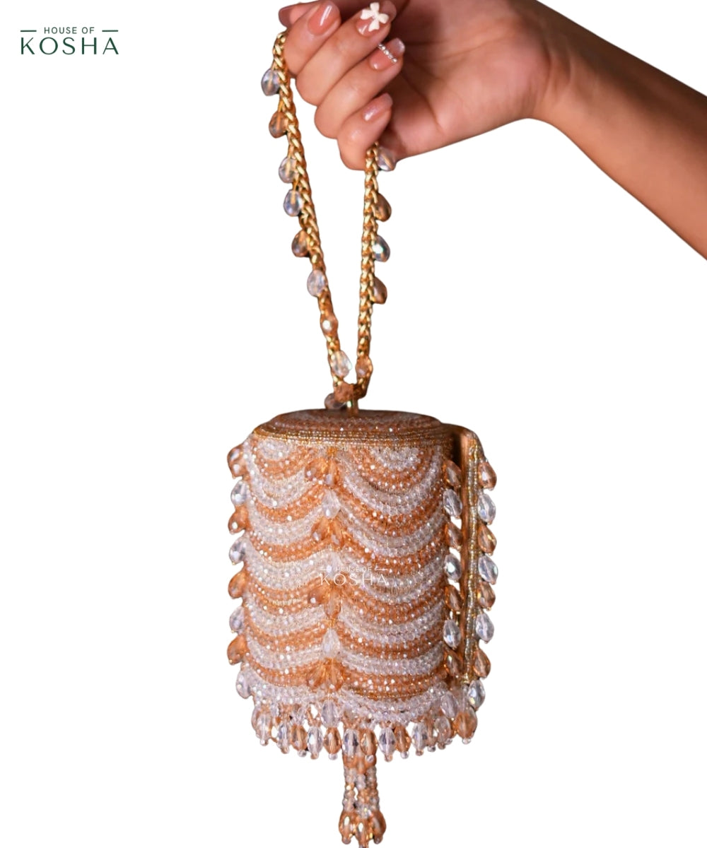 Eva Gold & Silver Georgette Embellished Mini Cylinder Bag