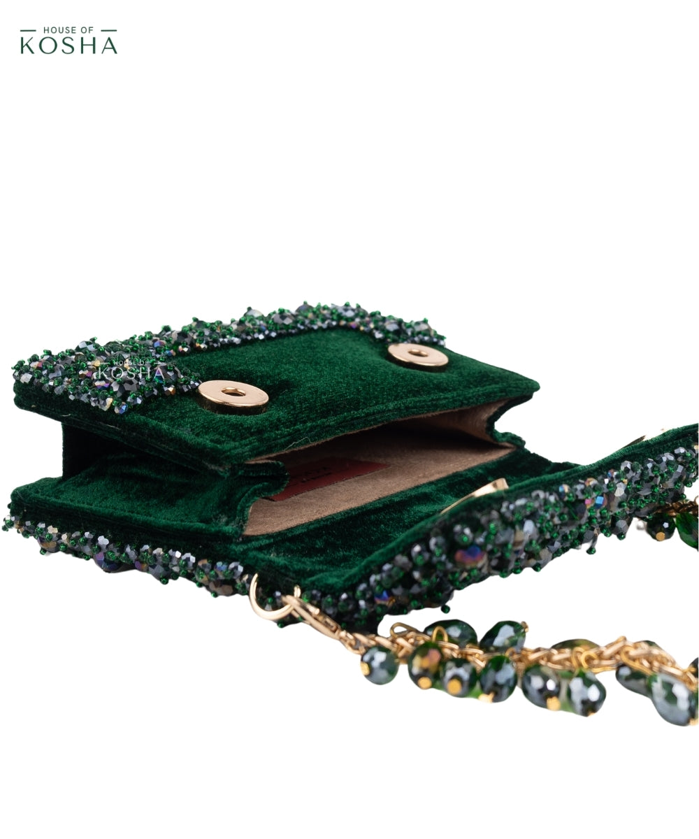 Elana Green Crystal Embellished Mini Bag